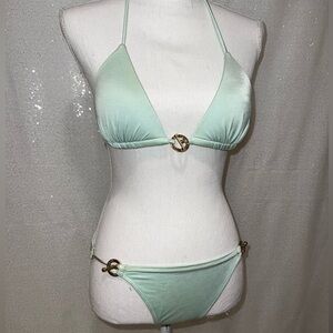 Victoria’s Secret Small S Toggle Push Up Triangle Bikini Light Blue Gold